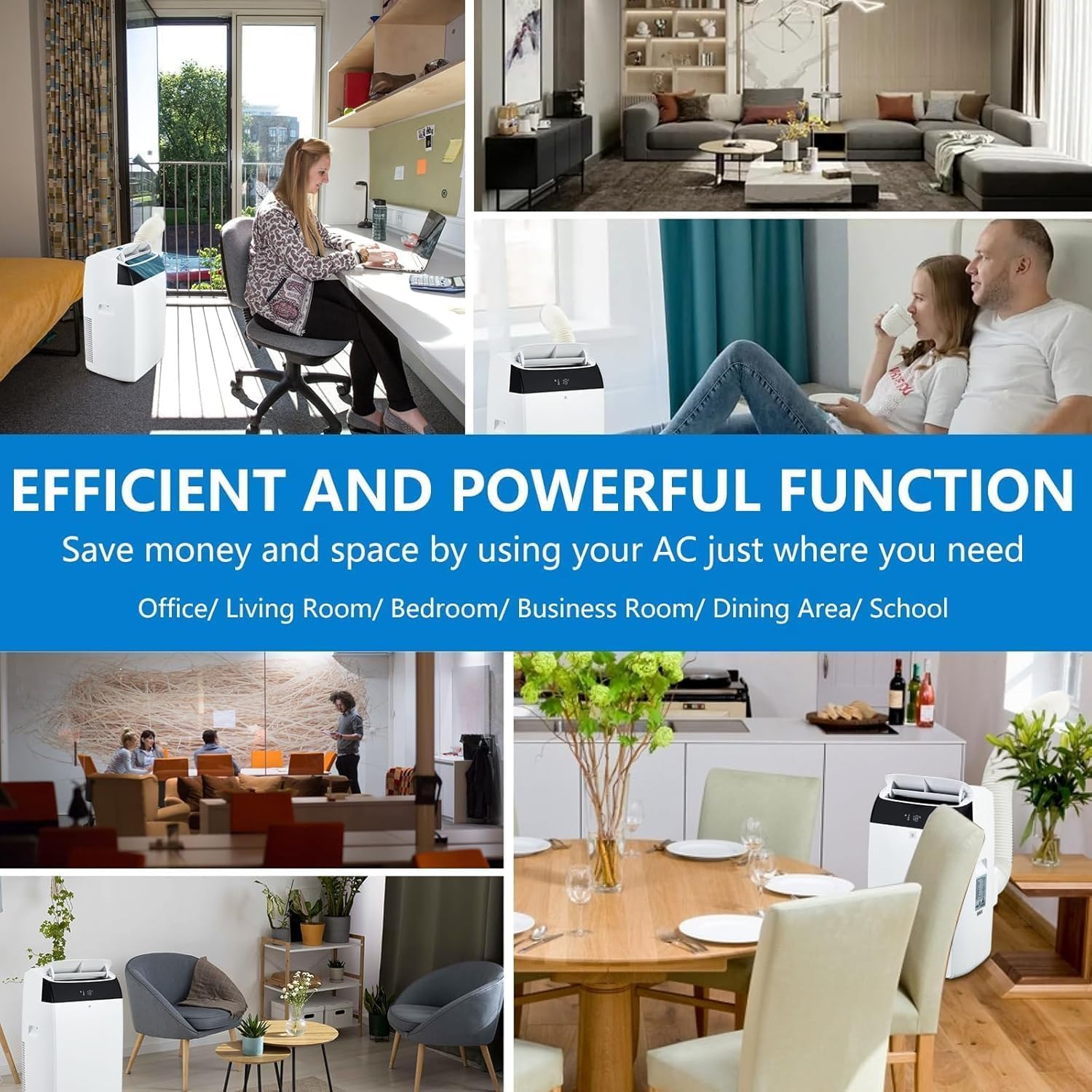 14,000 BTU Portable Air Conditioner Smart AC Unit for Rooms Up to 550 Sq Ft With Remote Control 24H Timer Dry and Fan Modes Quiet Cooling and Drain-Free Window Installation Kit