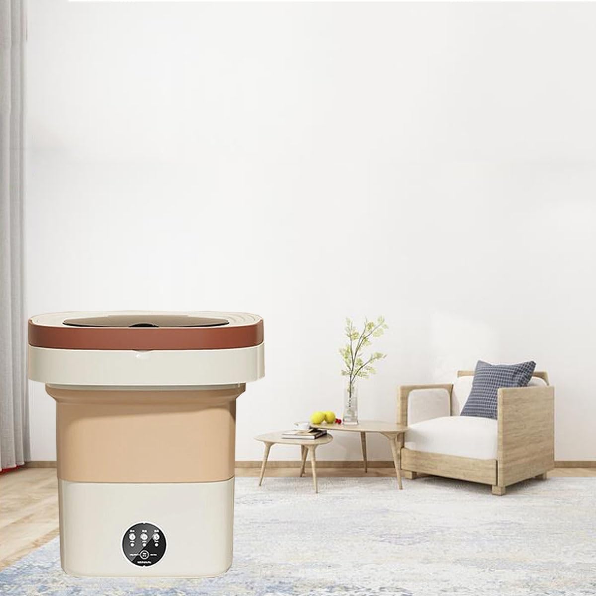 Generic Portable Washing Machine 14L Upgraded Large Capacity Washer 2 In 1 Apartment Washers 7.5x7.5x11in Foldable Washers Space Saver For Cleaning Sock, Underwear(Khaki), 19*19*27cm