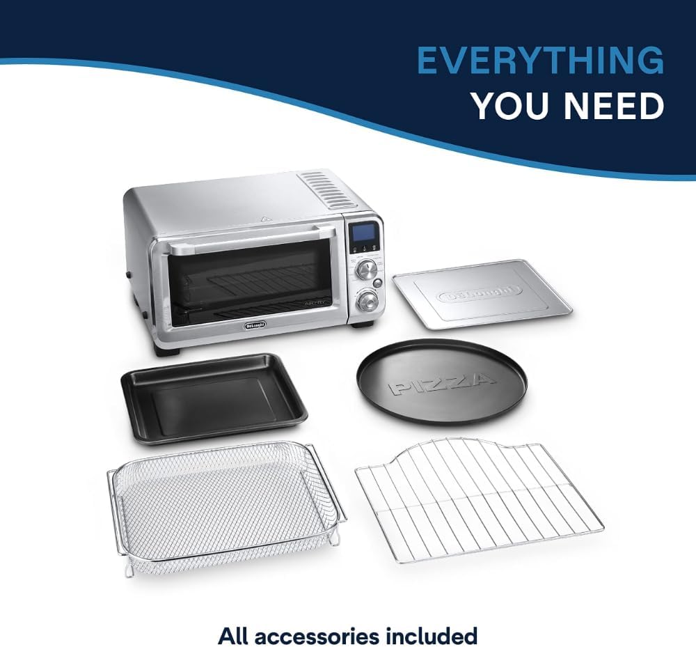 De'Longhi Digital Air Fry Convection Toaster Oven 14L Stainless Steel, Air Fry Oven, 9-in-1, Grills, Broils, Bakes, Roasts, Reheats, Keep Warm, Non-Stick, Scratch-Resistant Interior, 1800-Watts