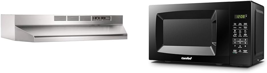 Broan-NuTone 413004 Non-Ducted Ductless Range Hood with Lights Exhaust Fan for Under Cabinet, 30-Inch, Stainless Steel & COMFEE' EM720CPL-PMB Countertop Microwave Oven with Sound On/Off