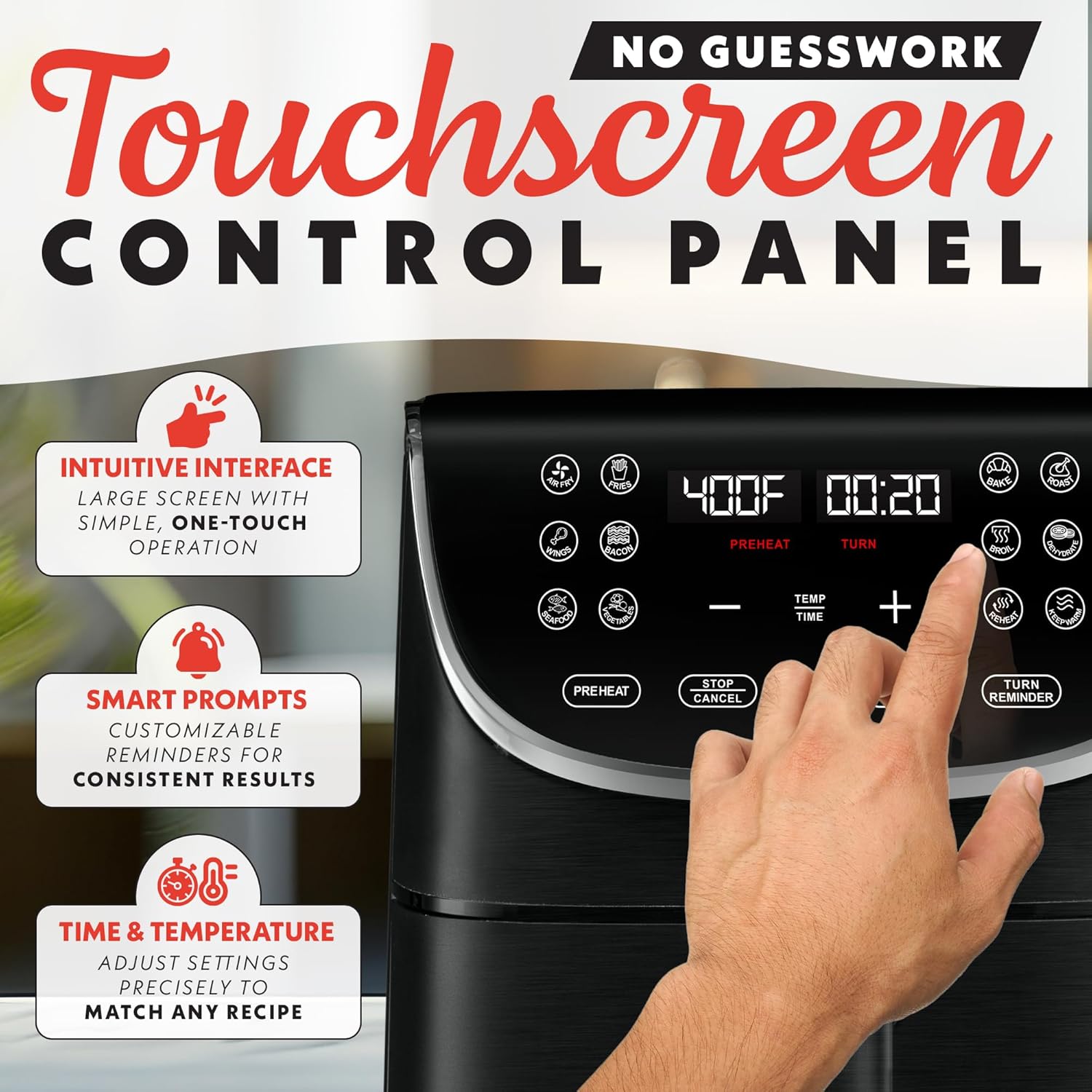 Gourmia Air Fryer - 7 Qt Large Capacity, FryForce 360º, Digital Display with 12 Presets, Roast, Bake, Broil, Dehydrate, Dishwasher Safe Accessories, Black