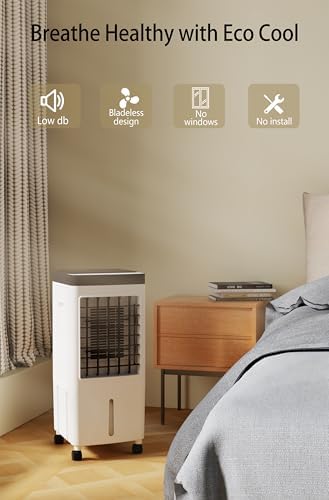 3-IN-1 Evaporative Air Cooler & Humidifier Fan, Energy Efficient Swamp Cooler with Remote, 3 Speeds, Timer - Indoor/Outdoor Cooling for Home, Room, Office, Low Energy AC Alternative