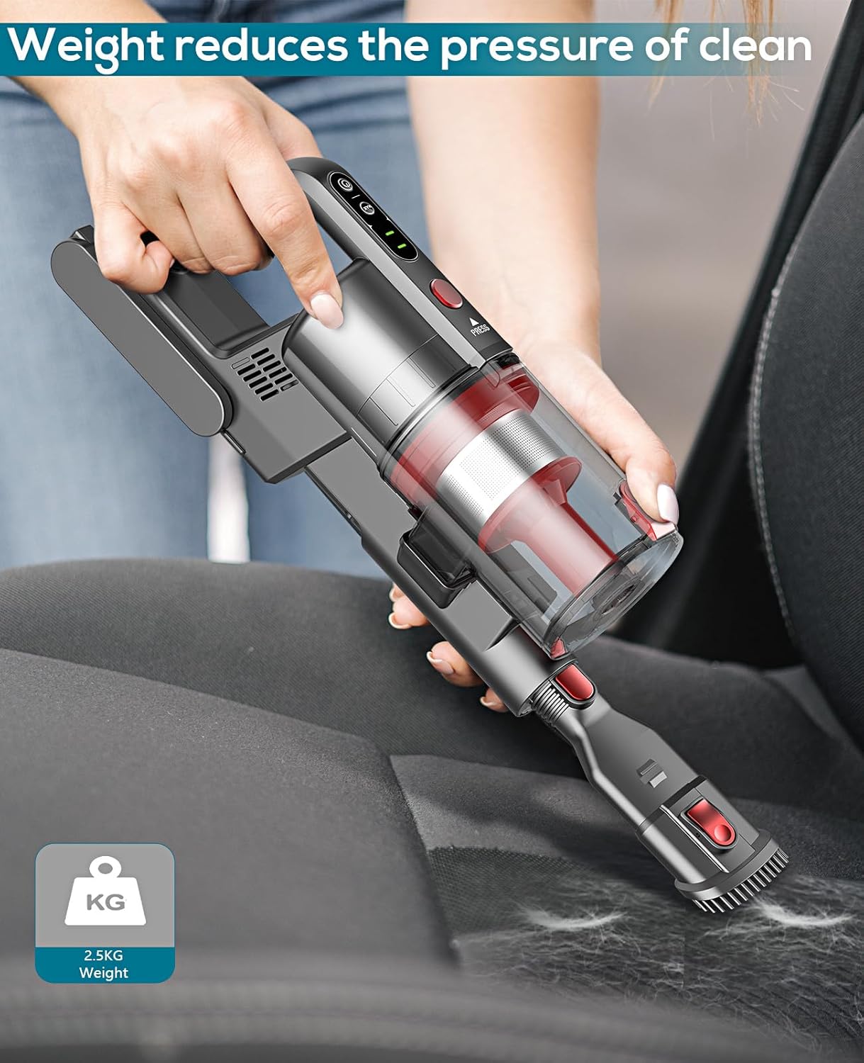 Ljuren Cordless Vacuum Cleaner, Modern Stick Vacuum with 35 Mins Detachable Battery, 1200ML Dust Cup, 2 Adjustable Suction Modes (Peach Red)