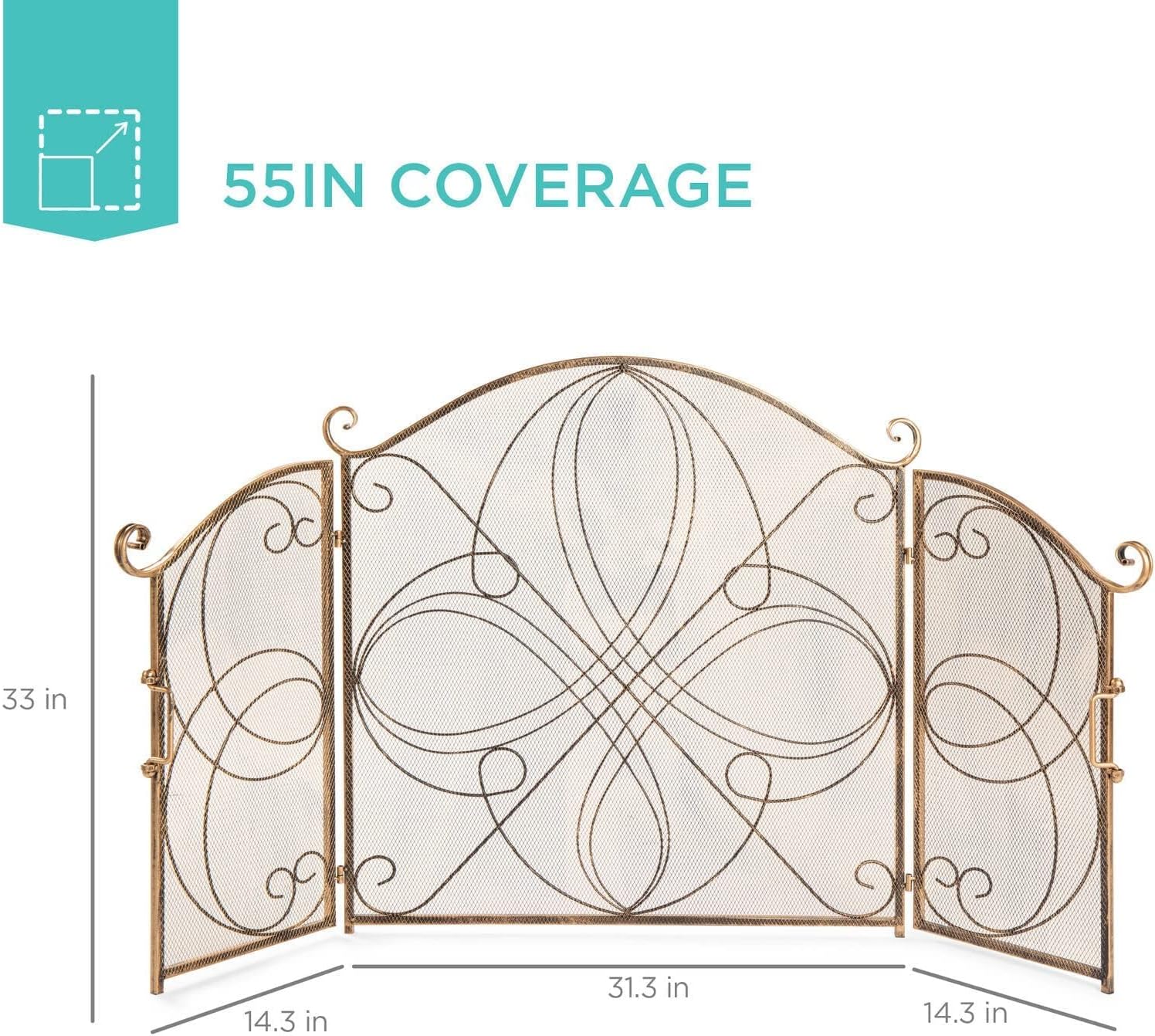 Fireplace Screen Cover - Decorative Iron Safety Screen for Heat & Spark Protection, Flat Art Design for Home Decor,