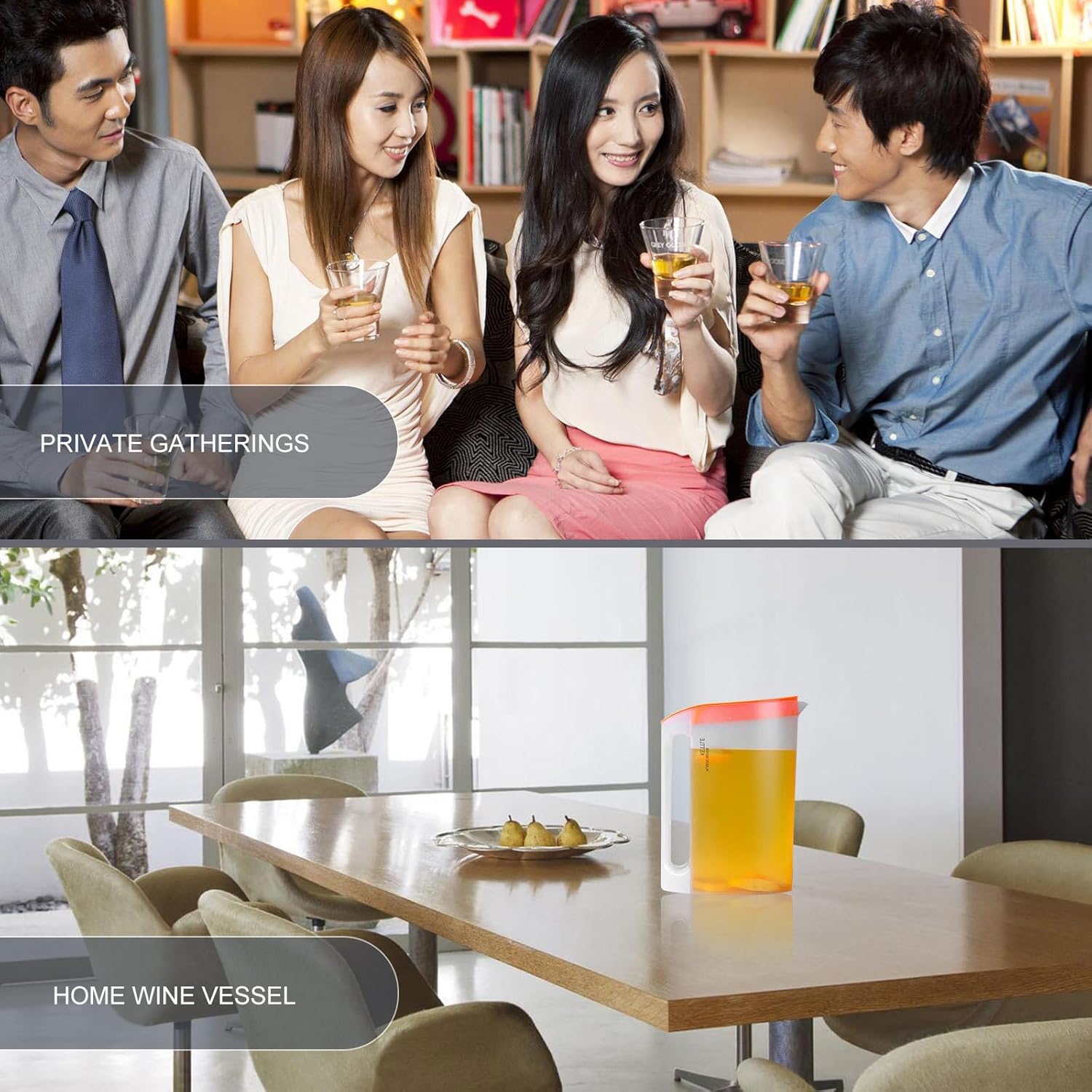 Large Capacity Plastic Water Pitcher with Handle 2200Ml Water Kettle with Orange Lid for Household Cold Beverage Serving and Summer Tea