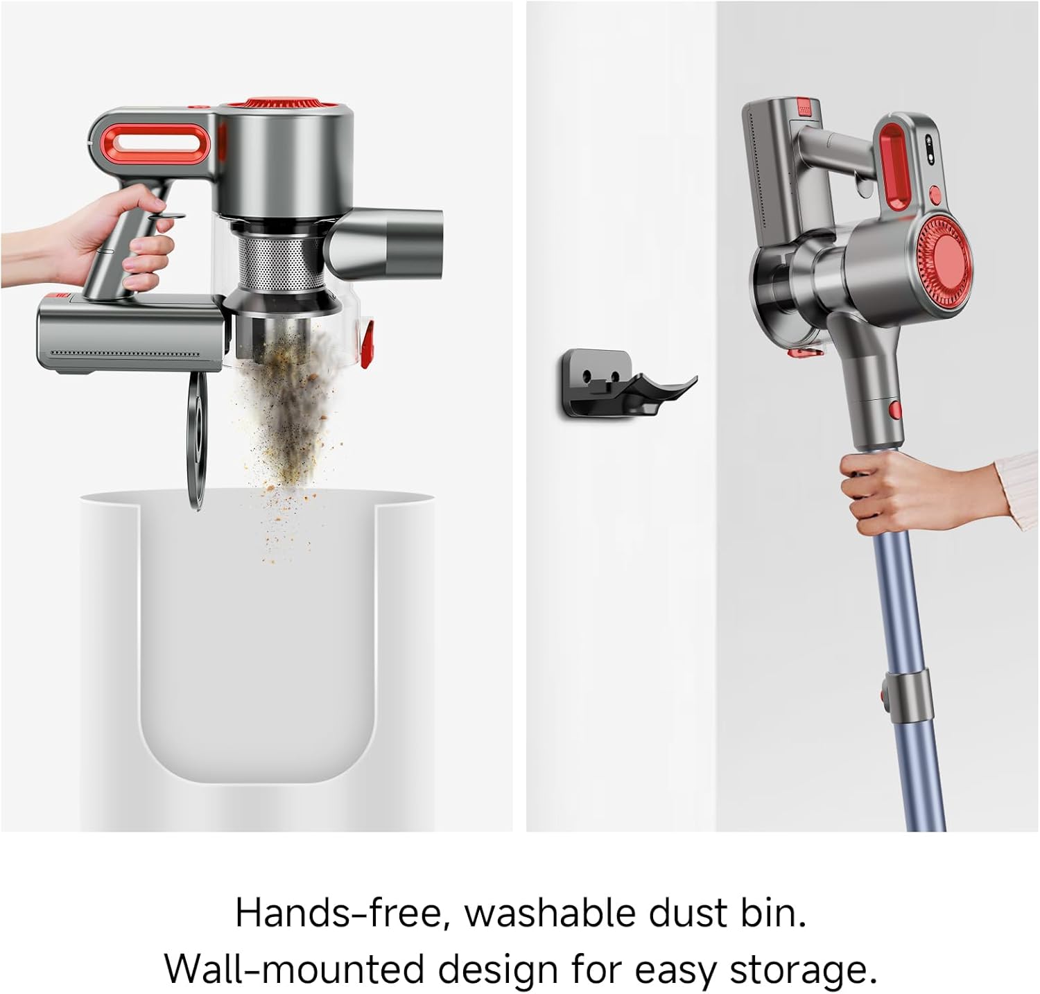 Cordless Vacuum Cleaner for Home, Powerful Stick Vacuum with Rechargeable Battery, Green Light Anti-Tangle Brush, 6-in-1 Lightweight Handheld Vacuum for Pet Hair, Hard Floor, Carpet, Red