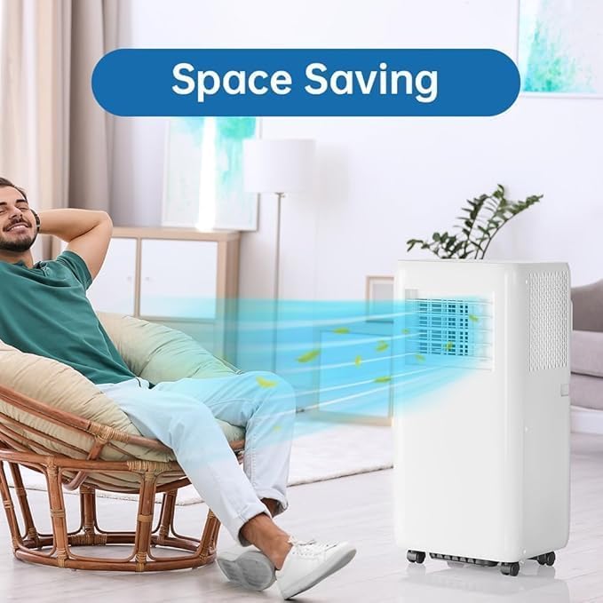 Standing Portable Air Conditioner, 4 In 1 Quiet AC Unit, Cools Up to 450 Sq.Ft, 10000BTU Portable Air Cooler with Remote & 24H Timer for Bedroom Comfort, White