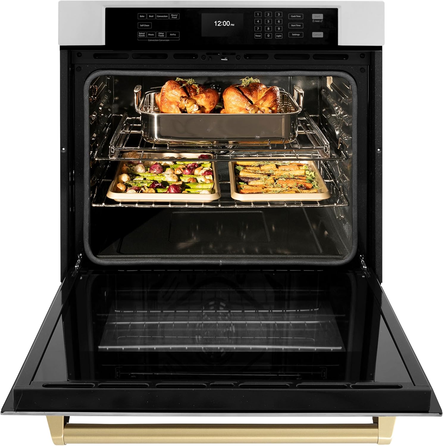 ZLINE 30 in. Autograph Edition Professional True Convection Single Wall Oven with Air Fry and Self Clean in Stainless Steel with Champagne Bronze Handle (WASZ-30-CB)