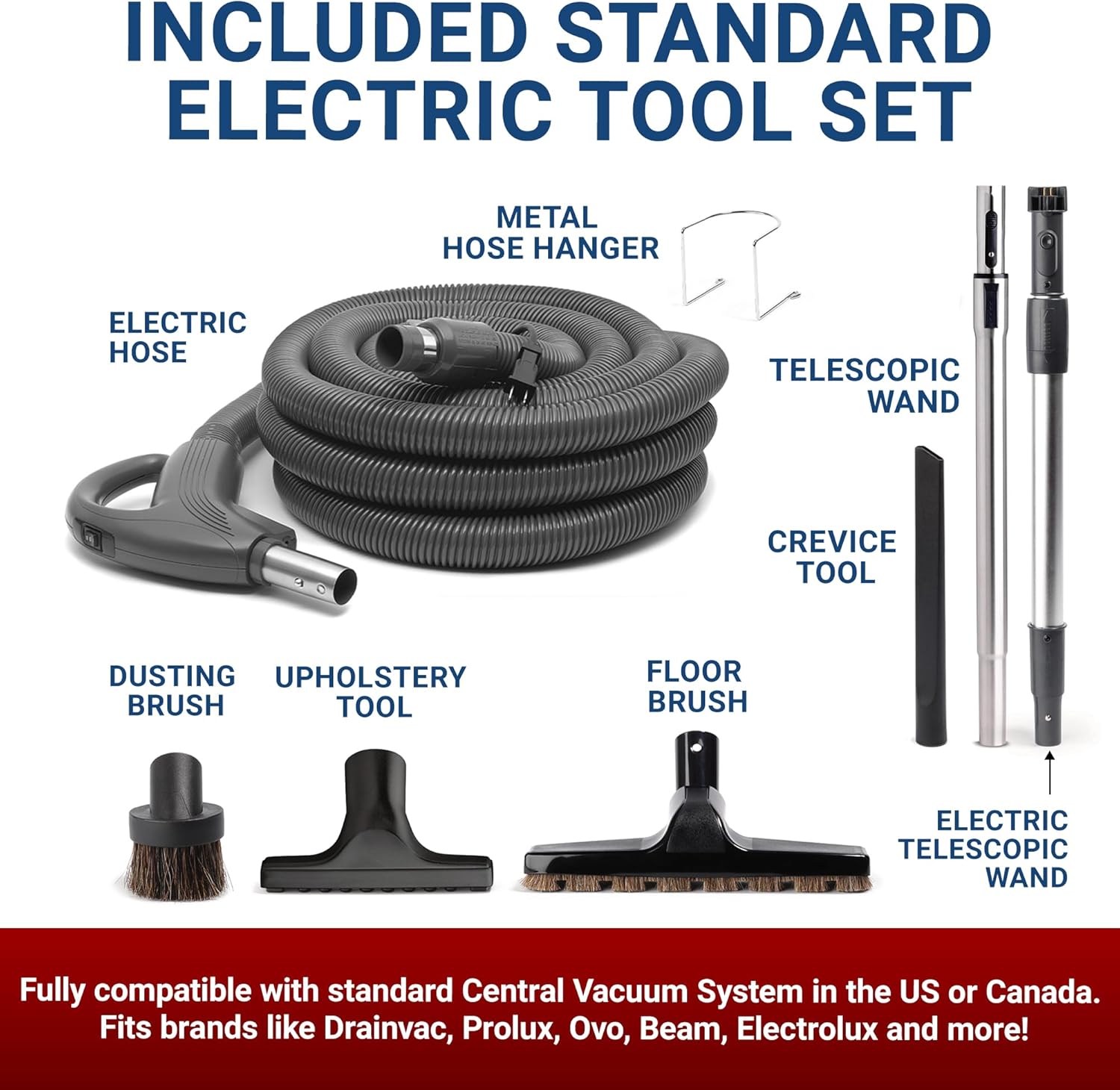 Drainvac Air Elite 650 AW Home Central Vacuum System Complete Set with Electric Floor Brush & Accessories Kit – High Suction, Dual Filtration, Rustproof, Covers 3,500 sq ft Homes – Made in Canada