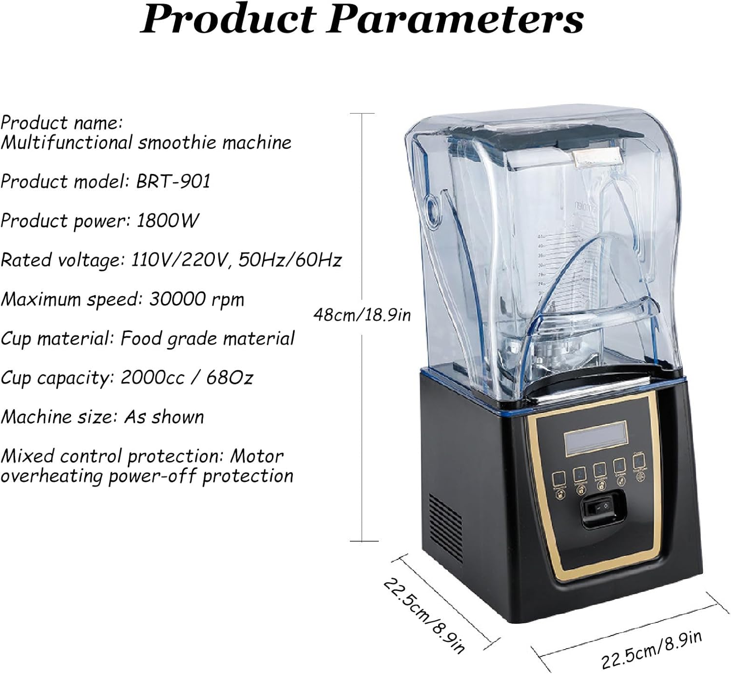 Commercial Countertop Blenders,Stainless Steel 9 Speed & 5 Functions Blender, for Shakes, Smoothies/Crush Ice (220v)