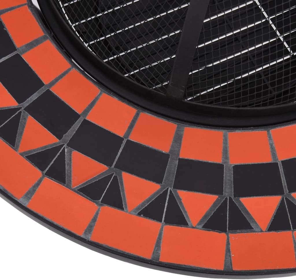 Multifunctional Fire Pit Table, Patio Decorative Table, Round Table for Camping, Outdoor Heating, Campfire and Picnic,Mosaic Fire Pit Table Terracotta and White 26.8