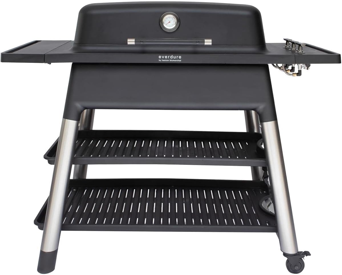Everdure Furnace 3-Burner Gas Grill, Liquid Propane Portable BBQ Grill with Die-Cast Aluminum Body and Fast-Ignition Technology, 466 Square Inches of Grilling Surface, Adjustable Height, Matte Black