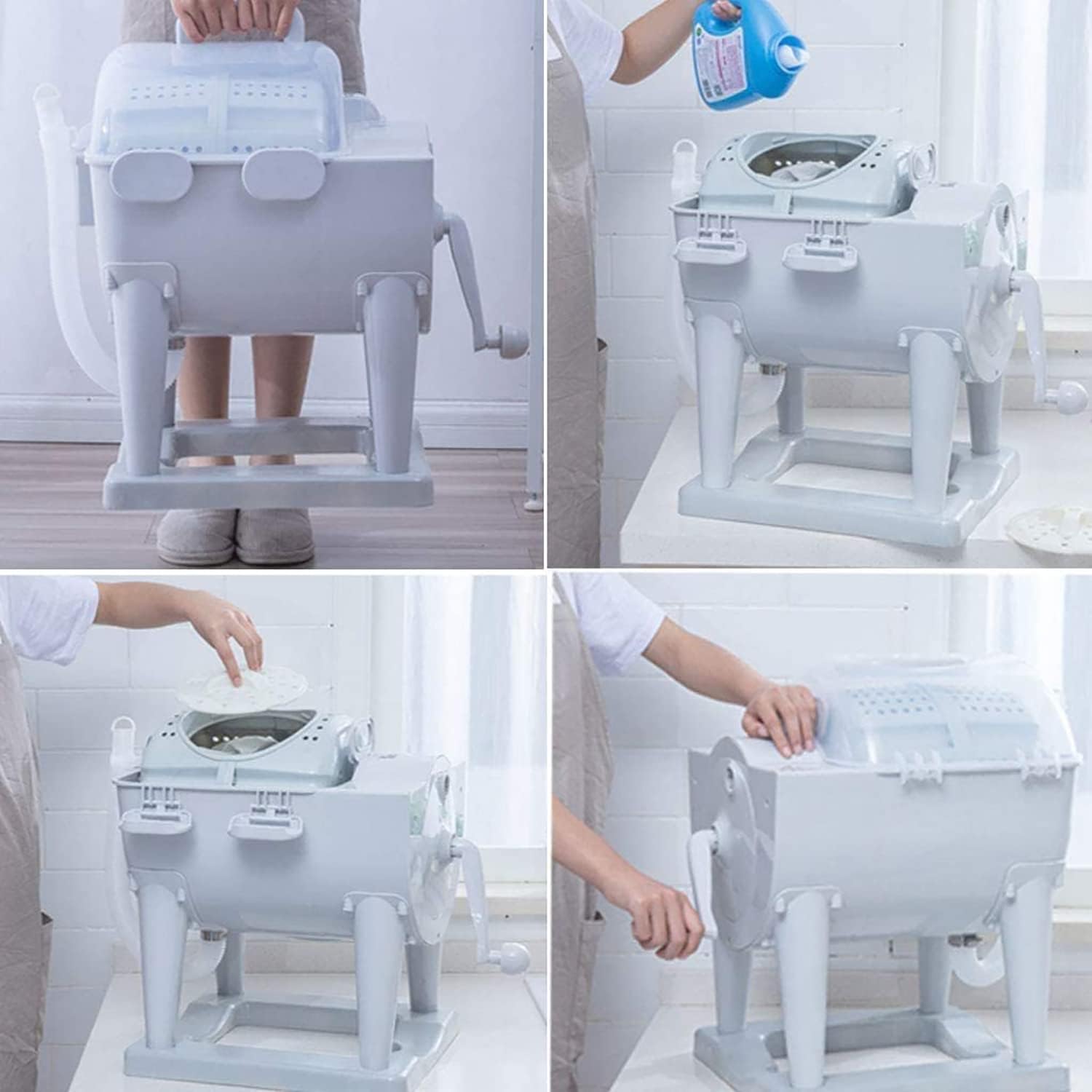 Portable Hand Cranked Washing Machine, Manual Portable Turbo Washing Machine Spin Dryer, for Camping Apartments Dorms RV Business Trip.