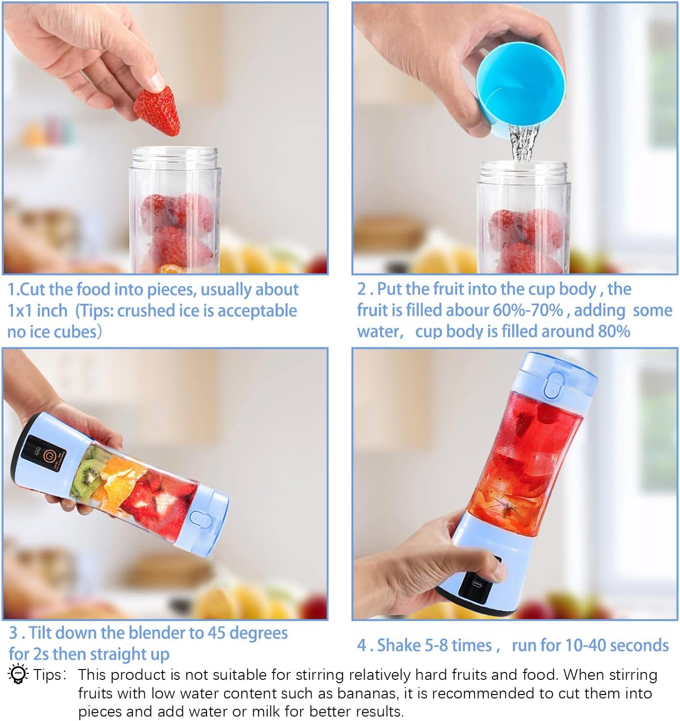 13.5oz Portable Blender for Smoothies, Shakes, and Juices - USB Rechargeable Mini Blender Cup With Protection Design for Home, Office, Outdoors - Multi-purpose BM1-B1