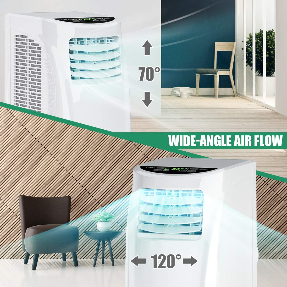 HOMGX 3-in-1 Portable Air Conditioner, 8,000 BTU Powerful Air Cooler w/Fan, Dehumidifier & Sleep Mode, 2 Wind Speeds, 24H Timer, Remote Control & LED Display, Cool Rooms up to 230+ sq. Ft