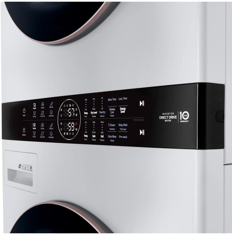 LG WashTower Stacked Smart Laundry Center 4.5 Cu.Ft. Front Load Washer & 7.4 Cu.Ft. Gas Dryer in White WKG101HWA