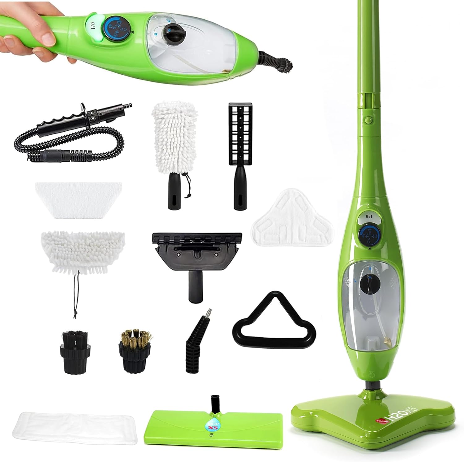 H2O MOP X5 Steam Mop & Large Mop Head - 11pc - For Cleaning Hardwood and Kitchen Tile Floors, Grout Cleaner, Upholstery Cleaner and Carpets