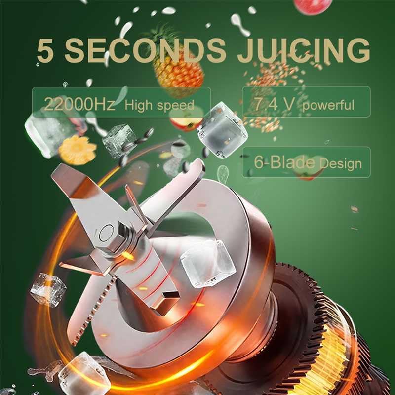 Portable Blender 500ml Personal with 6 Sharp Blades Rechargeable 5000mAh 18000-22000rpm Power for Shakes & Smoothies, BPA Free, for Kitchen, Office, Gym, Hiking (yellow)