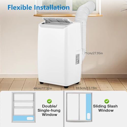 Portable Air Conditioners, 14,000 BTU, 3-in-1 Cooling, Dehumidifying, and Fan Modes, Efficiently Cools Rooms up to 750 Sq. Ft, Includes Quiet Operation, 24-Hour Timer, and Remote Control, Black Top
