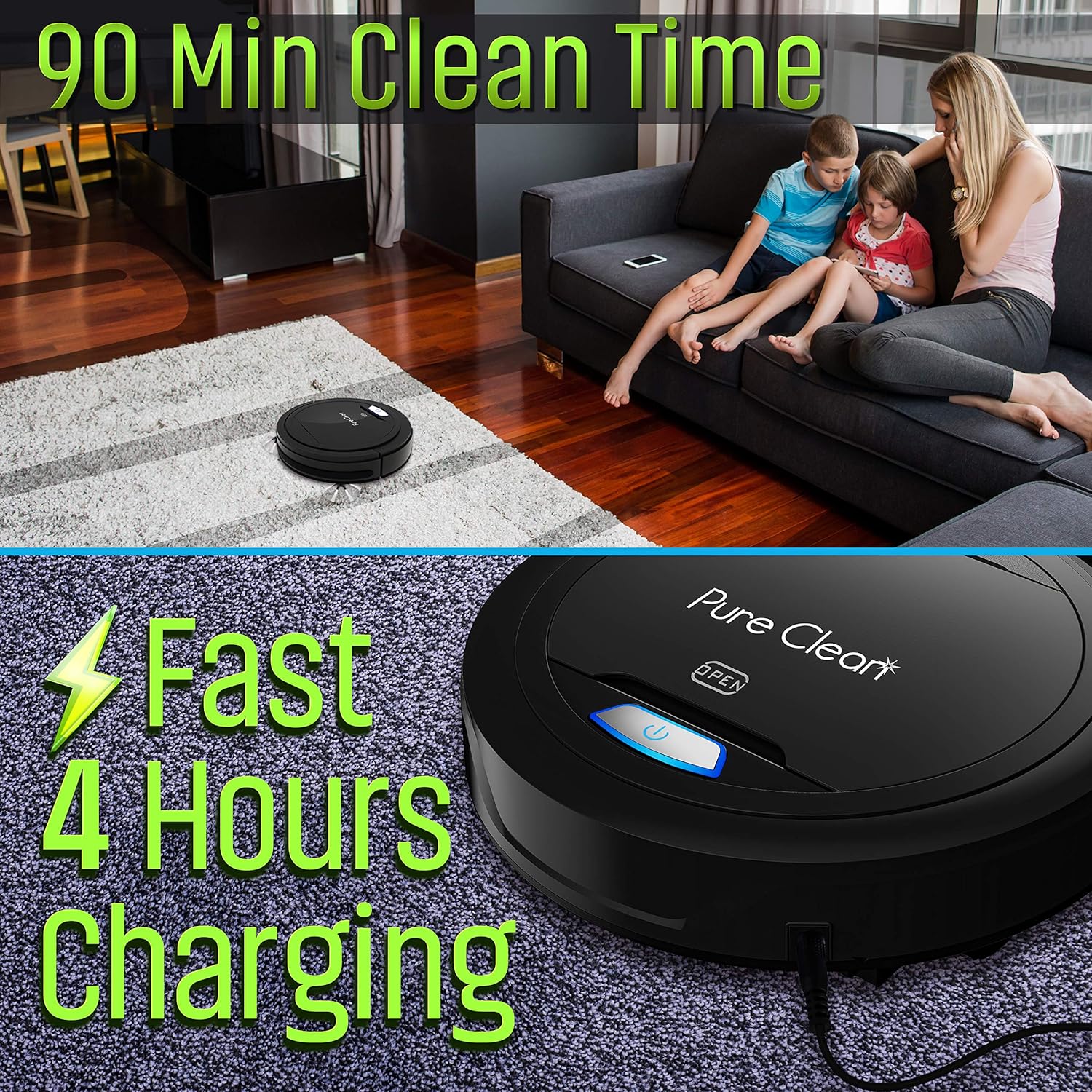 SereneLife PURE CLEAN PUCRC26B.9 Automatic Robot Vacuum Cleaner-Robotic Auto Home Cleaning for Clean Carpet Hardwood Floor-Bot Self Detects Stairs-Air Filter Pet Hair Allergies Friendly-