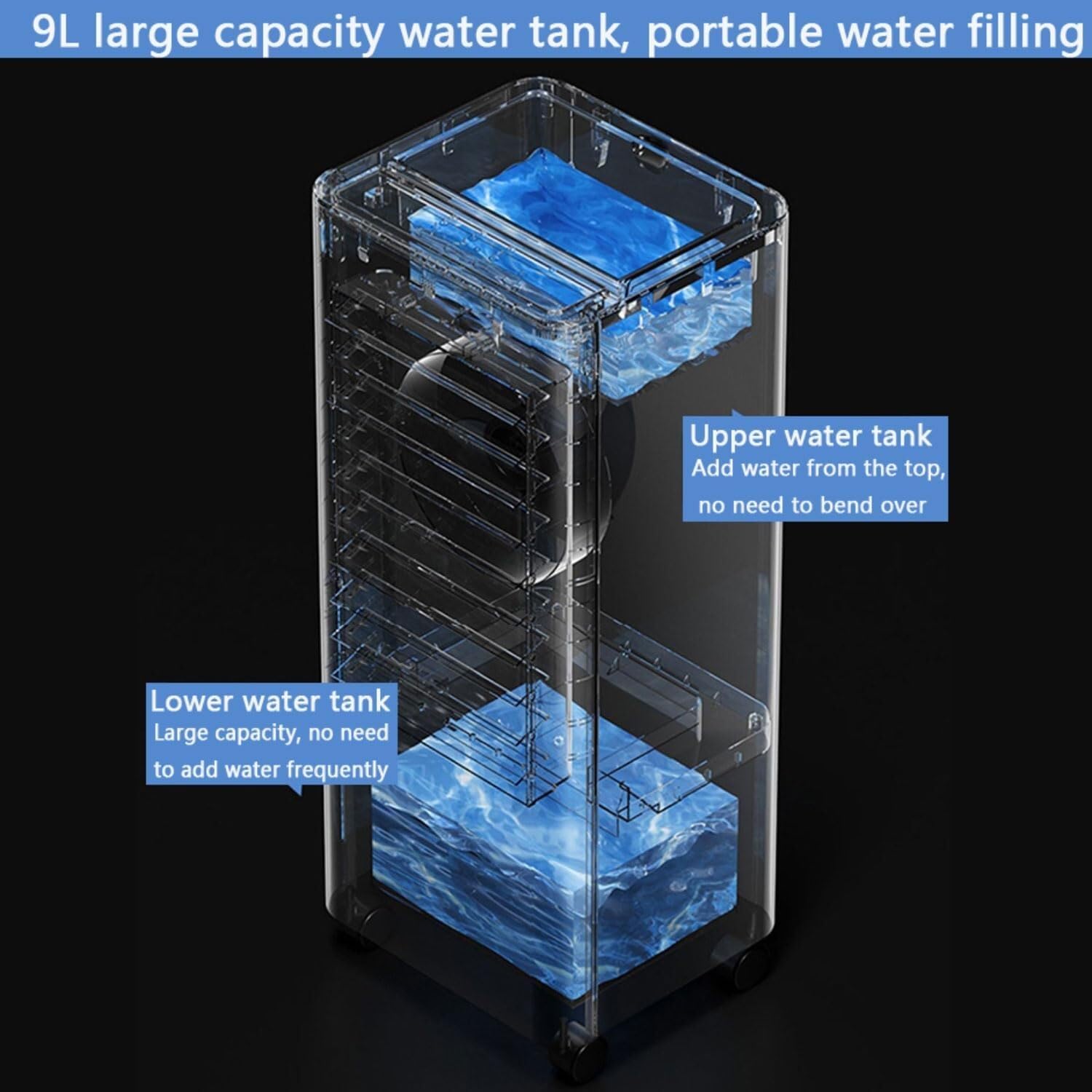 Portable Air Conditioner, 3-IN-1 Evaporative Air Cooler with Remote, 9L Tank, 4 Ice Packs, 3 Speeds, 15H Timer for Bedroom, Home, Office