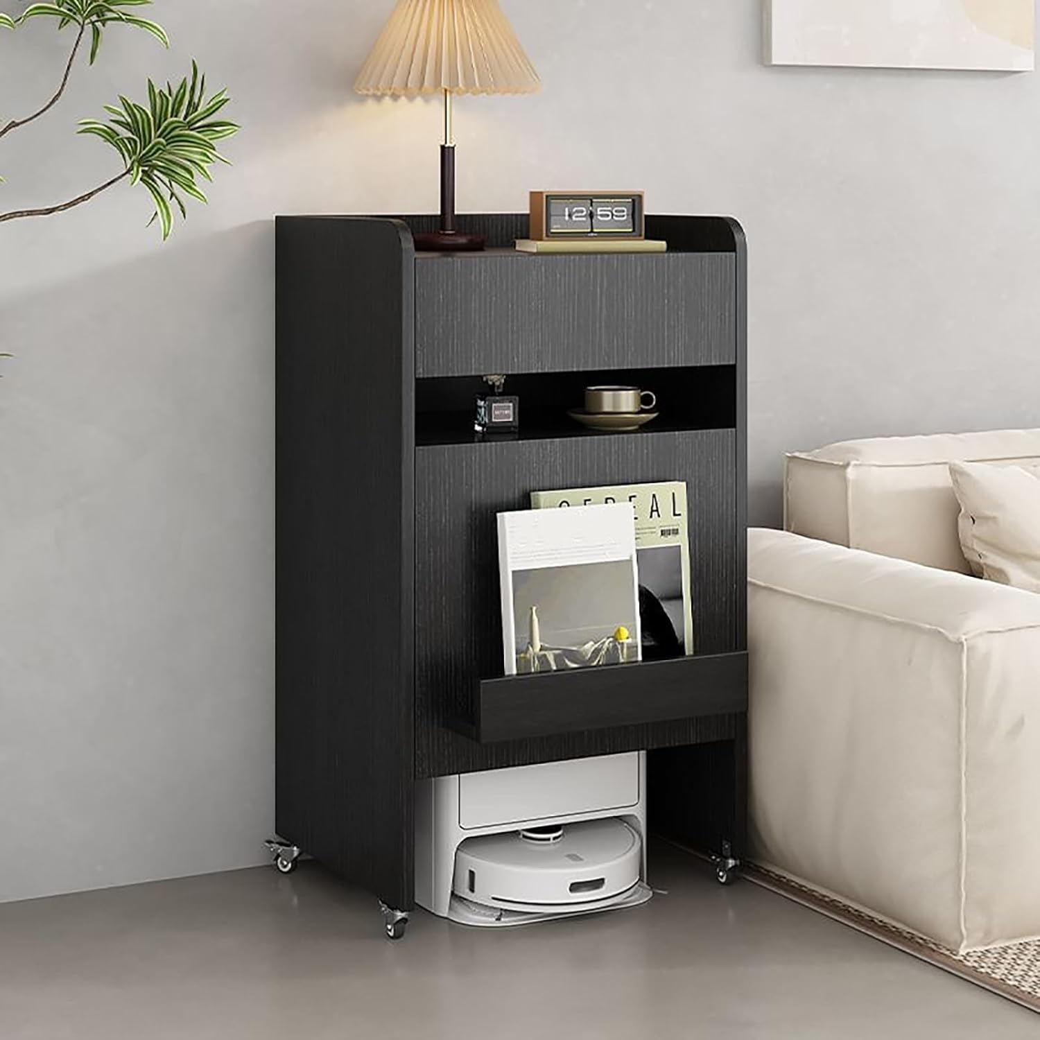 Robot Vacuum Stand Cabinet,Storage Cabinet with Doors for Robot Vacuum Cleaner, Vacuum Cleaner Storage, Wooden Vacuum Storage Cabinet for Living Room, Bedroom, Kitchen(Natural)