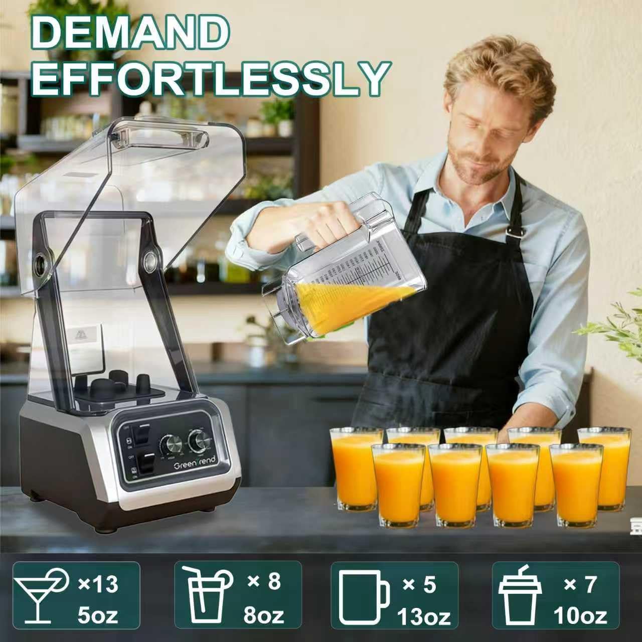 2200W Commercial Blender with Soundproof Enclosure | 80oz BPA-Free Jar | Self-Cleaning & Ice Crush Pro | Quiet Smoothie & Shake Maker for Restaurants, Kitchens, Cafes, Smoothie Bars