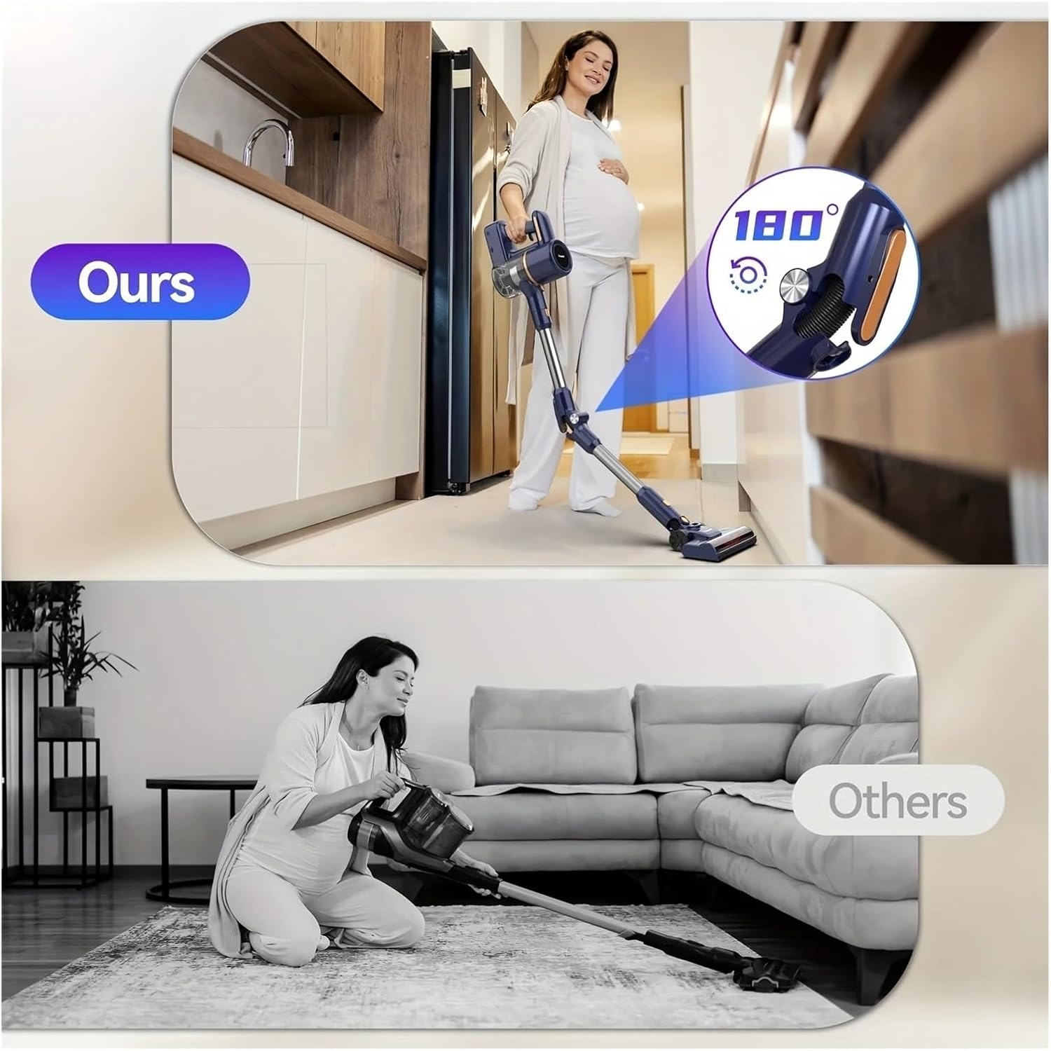 20KPa Powerful Cordless Stick Vacuum Cleaner 6-in-1 Lightweight Handheld Vacuum 180° Foldable Tube for Car Home Cleaning Compatible with POWEART(N7P Blue)