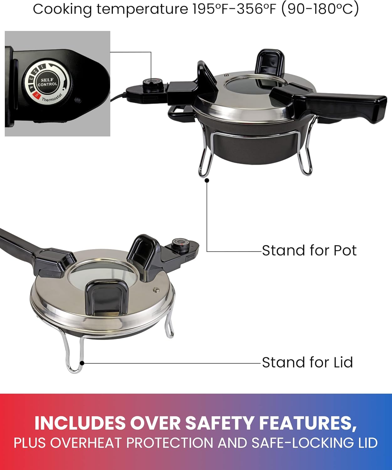 Total Chef Czech Cooker The Ultimate Electric Oven with Adjustable Thermostat Versatile Cooking Options Efficient Heating Non-Stick Pot Portable Design and Heat-Safe Stands