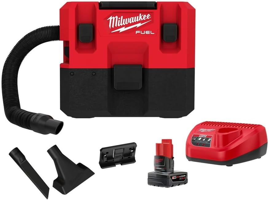 MilwaukeeTool 0960-21 12-Volt 1.6 Gal. Lithium-Ion Cordless WetDry Vacuum Kit with 6.0 Ah Battery and Charger