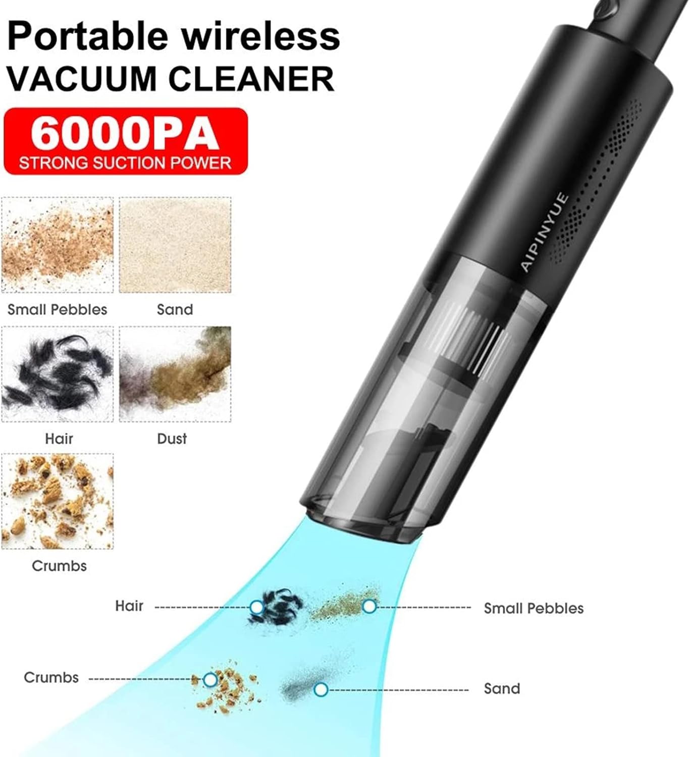 Portable Wireless Car Vacuum Cleaner Foldable Vehicle Home Mini Handheld Vacuum Strong Suction Cordless Cleaner for Car Interior, Home, Office,White