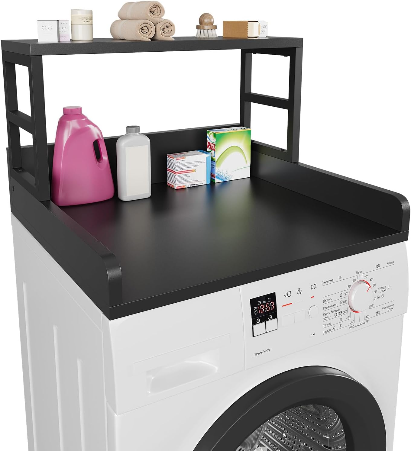 Washer Dryer Countertop, 27.5″Dx 27.5″W x 16.7″H, Non-Slip Pads, Laundry Countertop with Curved Edge, Laundry Room Storage and Organization for Clothes Folding and Sorting(Black)