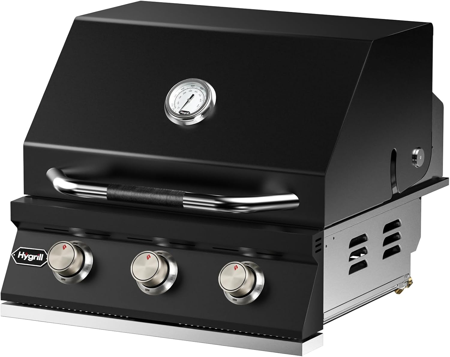 Hygrill Heavy Duty 3-Burner Built In Grill for Liquid Propane, Stainless Steel Outdoor Kitchen Grill Head, Black