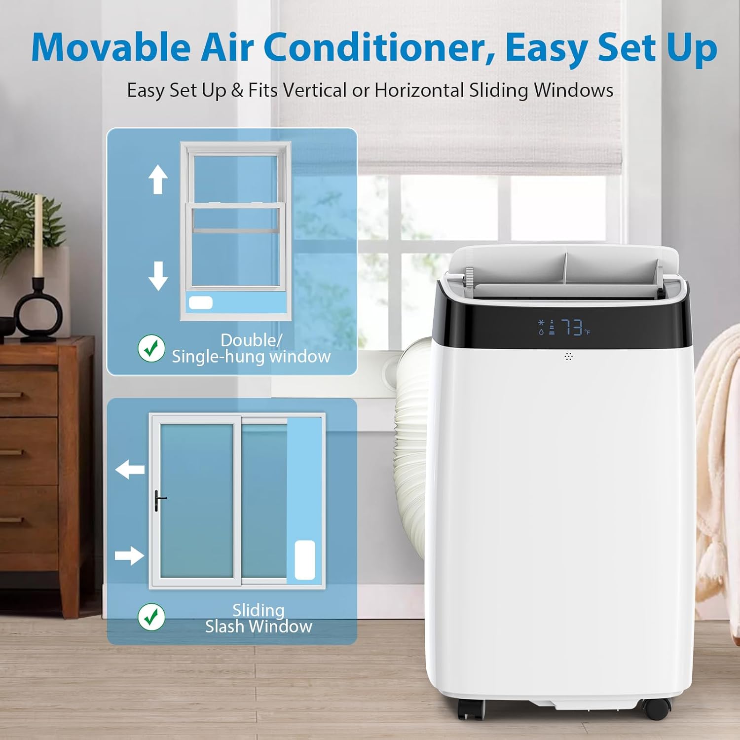 Portable Air Conditioner, 10,000BTU Air Conditioner Cools for Room up to 450 Sq. Ft, 3-in-1 Portable AC Unit Dehumidifier & Fan with Remote Control, Sleep Mode, 24H Timer for Bedroom Home Office