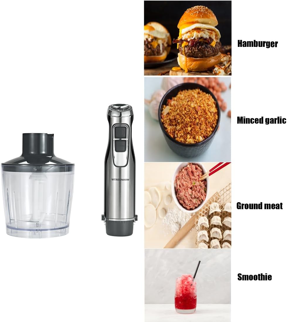 500W Powerful Hand Blender, 4-in-1 Immersion Blender with 6-Speed & Turbo, BPA-Free 600ml Beaker, Whisk, Food Chopper, Stainless Steel Blades, Ergonomic Grip