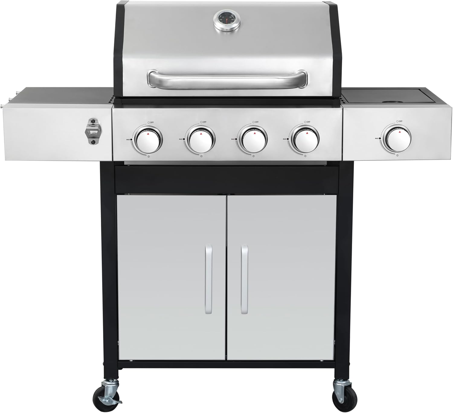4-Burner Propane Gas BBQ Grill with Side Burner & Enameled Cast Iron Cooking Grids - Perfect for Outdoor Barbecue Gatherings - Featuring Stainless Steel Construction, Easy Ignition System, & More