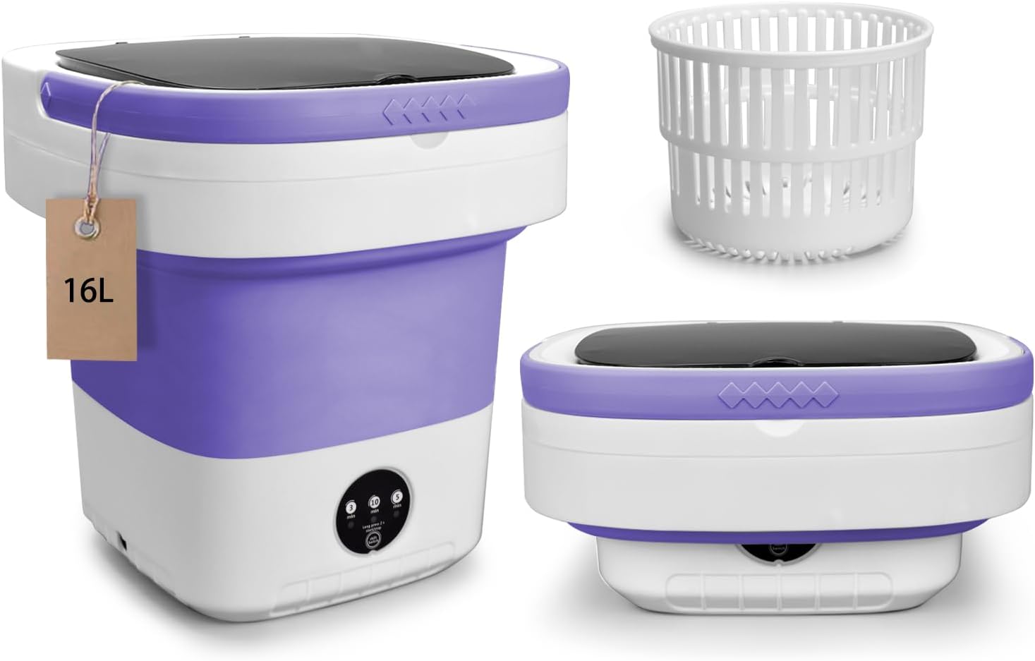 Portable Mini Washing Machine, 16L Upgraded with Spin Basket Laundry Machine, 3 Cleaning Modes Suitable for Small Clothes, Foldable Design Ideal for Hotel Campain Apartment and Home