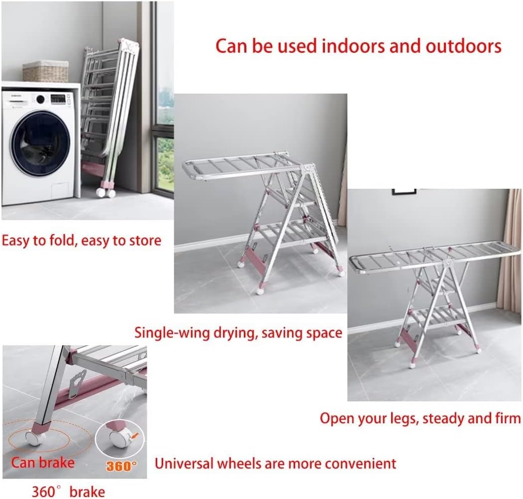 Clothes Drying Rack Folding Indoor,Foldable 3-Level Laundry Drying Rack,Free-Standing Drying Rack,with Height-Adjustable Wings,Sock Clips,for Clothes,Sheets,Shoes(150cm)