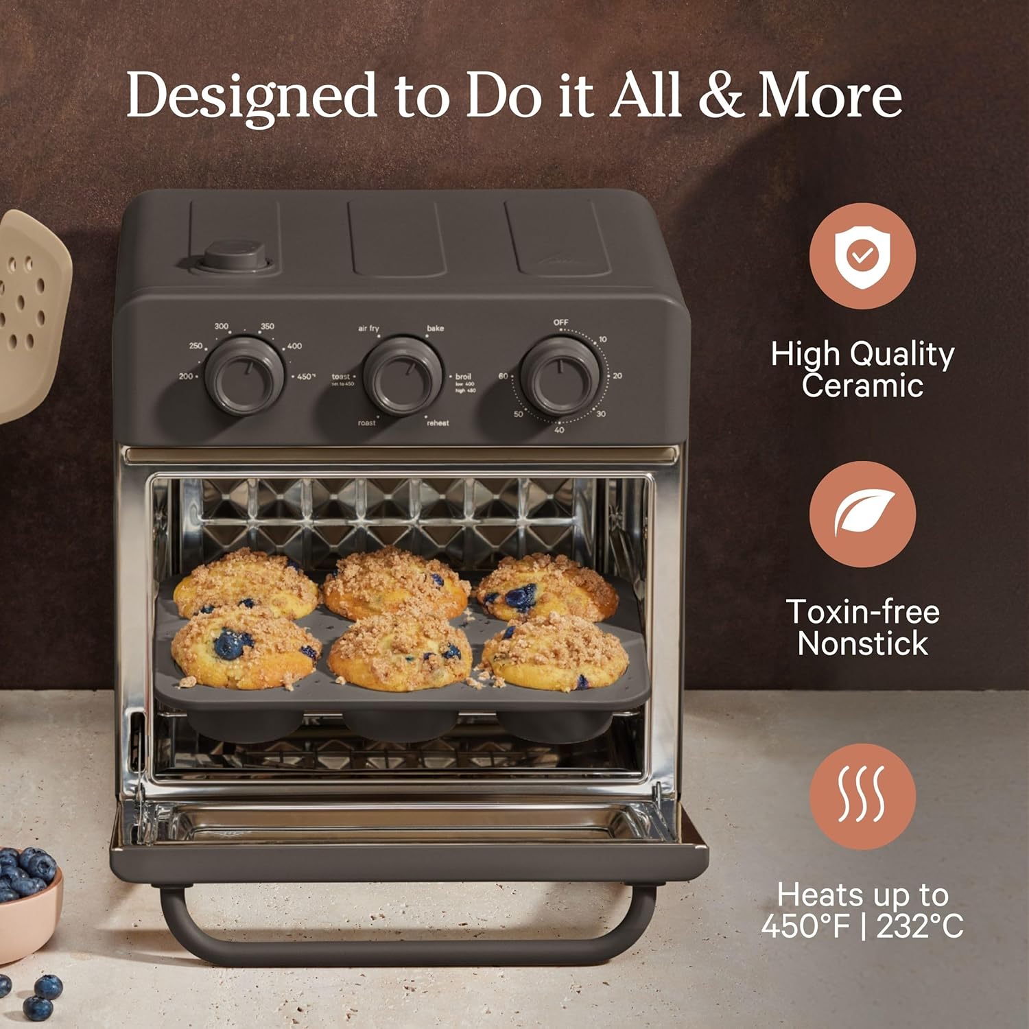 Our Place Wonder Oven + Baker’s Kit | 6-in-1 Air Fryer & Toaster Oven with Steam Infusion | 3-Piece Nonstick Ceramic Bakeware Set (Round, Square & Muffin Pan) | Non-Toxic PFAS-Free Baking | Blue Salt