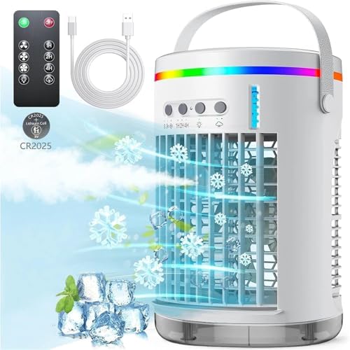 Portable Air Conditioner, Portable Air Cooler Cooling Fan Air Conditioner Fan With 7 Colors Light USB Powered,Desktop Fan for Home Outdoors