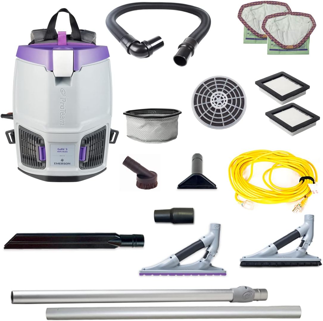 ProTeam GoFit 3 Commercial Backpack Vacuum with ProBlade Hard Surface & Carpet Tool Kit, 3 qt, Corded