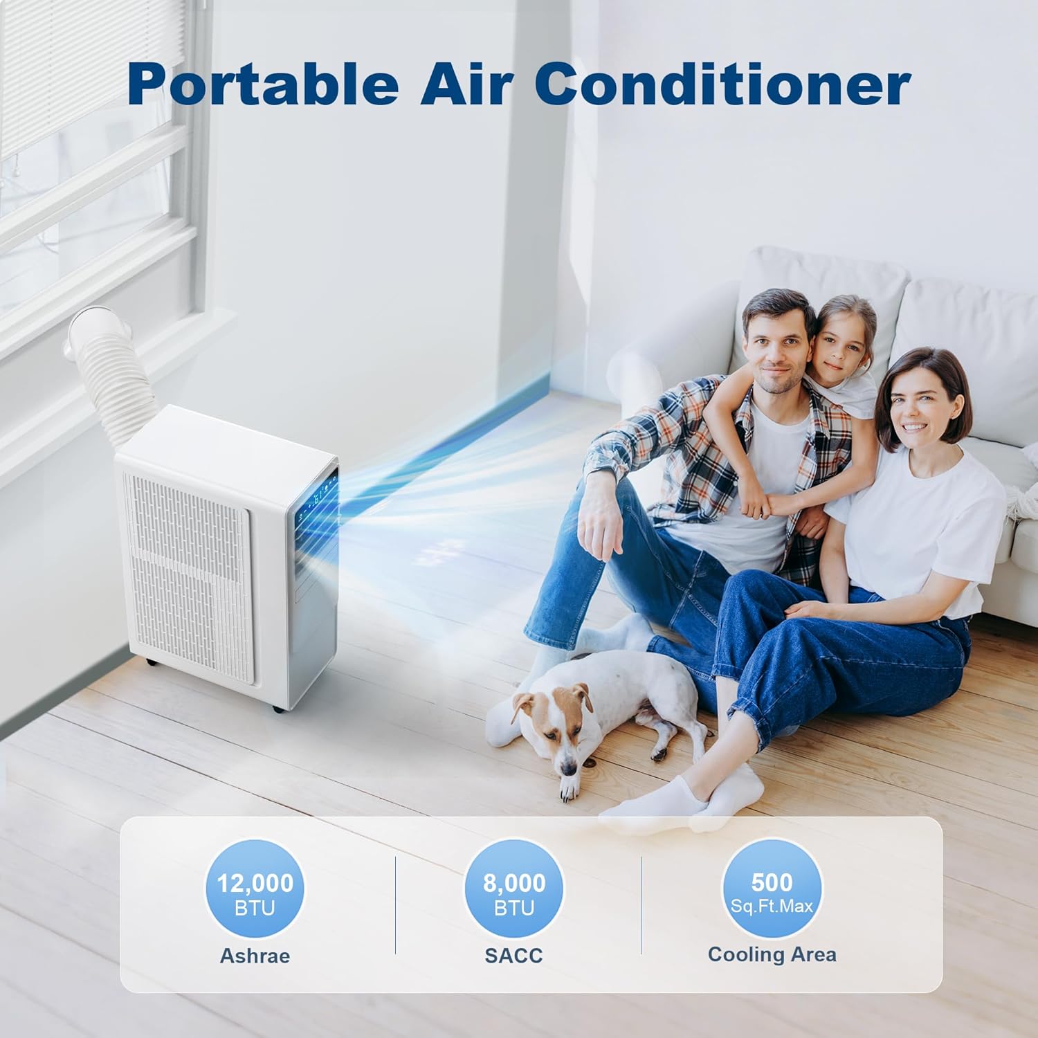 12,000 BTU Portable Air Conditioners with Digital Display, 3 IN 1 Free standing AC Unit with Dehumidifier & Fan Modes, Cools Room up to 500 sq.ft, Sleep Mode,24H Timer, Installation Kits Included