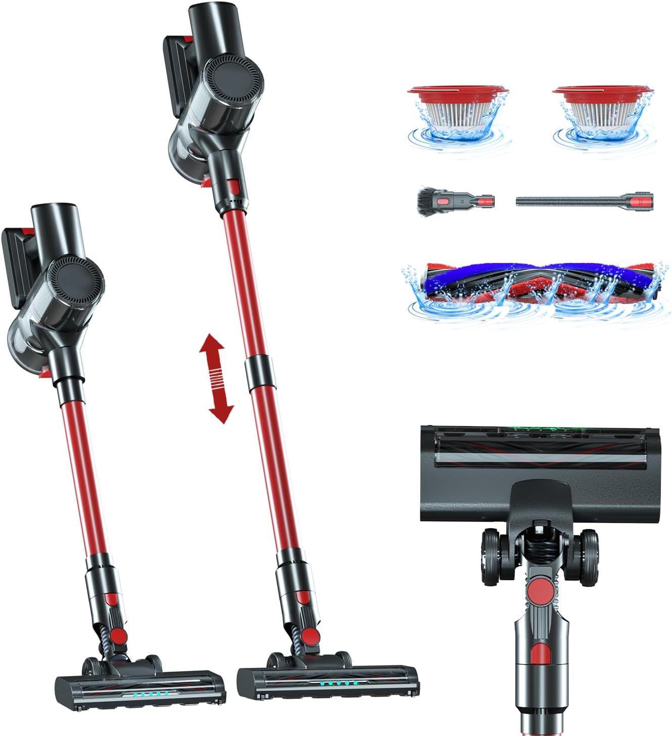 VEAVON House Cordless Vacuum Cleaner, Lightweight Stick Cleaner 6-in-1 46KPa Powerful Suction for All Home, 300W 45 Min Runtime, GreenLight Dust Detection for Carpets, Handheld Cleaner Car Accessories