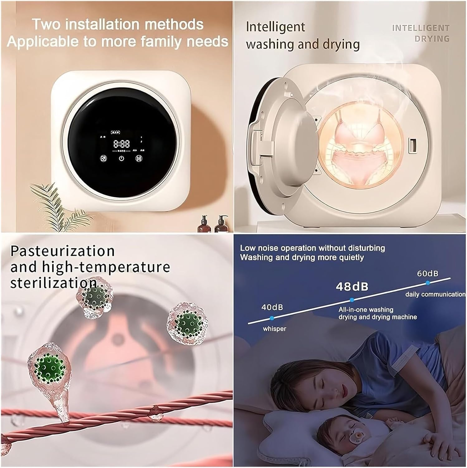 Portable 2-in-1 Washer Dryer Combo, 3.5L Mini Washing Machine with LCD Touch Panel & Stainless Steel Drum, for Underwear/Socks, Wall Mount or Tabletop Use(Desktop)