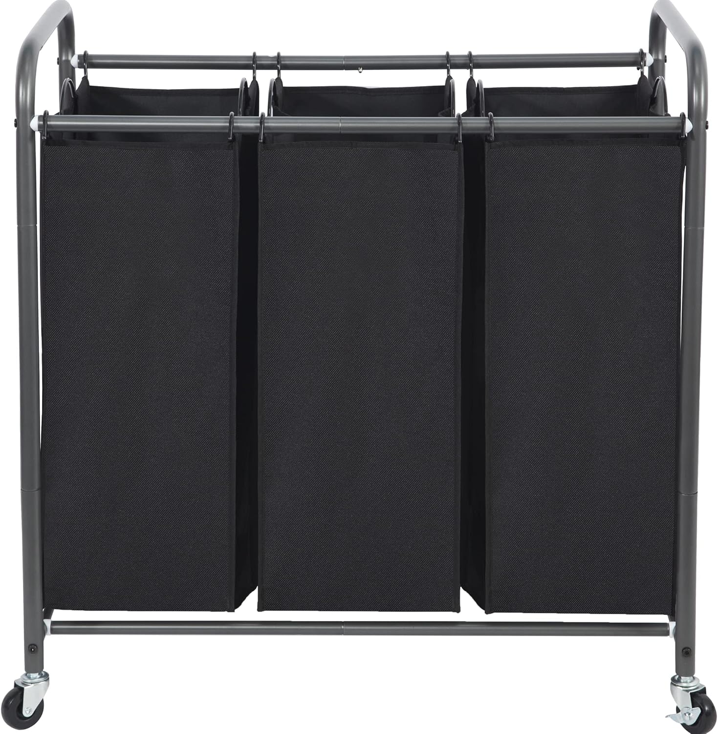 STO STO Laundry Sorter 3 Section, 3 Bag Clothes Hamper, Rolling Laundry Cart Basket with Heavy Duty Lockable Wheels and Removable Bag for Laundry Room, Bedroom, Closet, Black