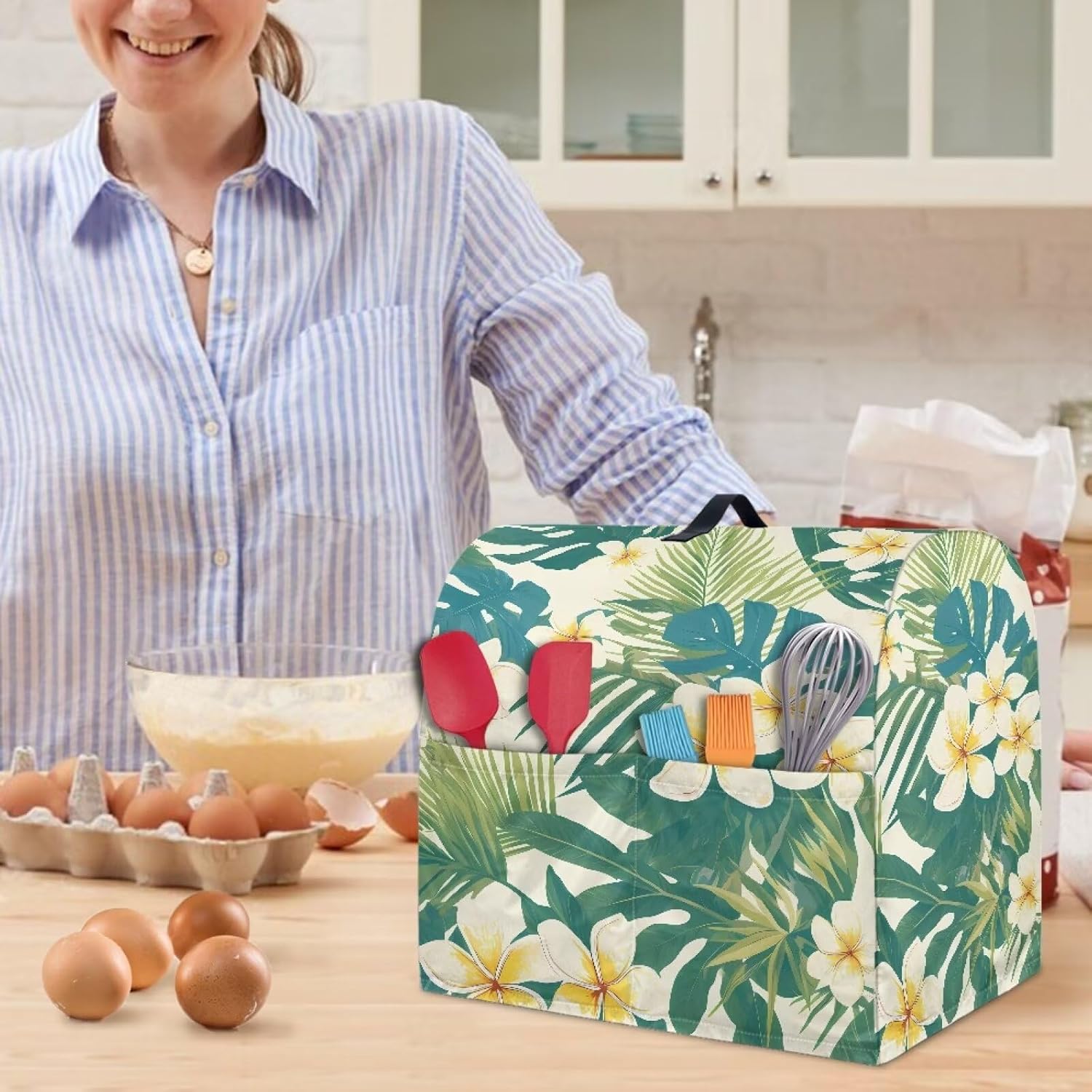 Stand Mixer Organizer, Stand Mixer Cover with Hook Portable Blender Covers Waterproof Sturdy Acessories Covers Fashion Kitchen Attachments Kitchen Accessories Tropical Leaves