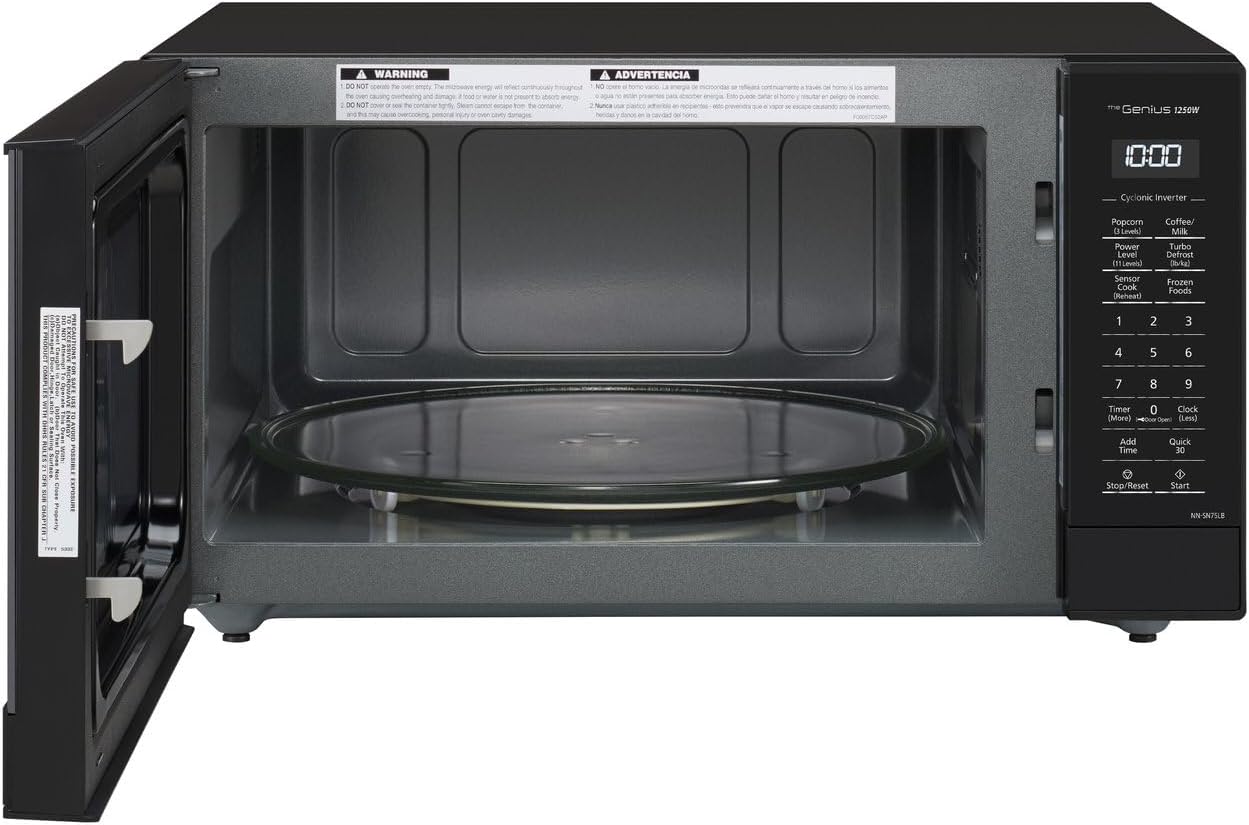 Panasonic NN-SN75LB cu.ft Cyclonic Inverter Countertop Microwave Oven 1250Watt Power with Genius Sensor Cooking, 1.6 cft, Black