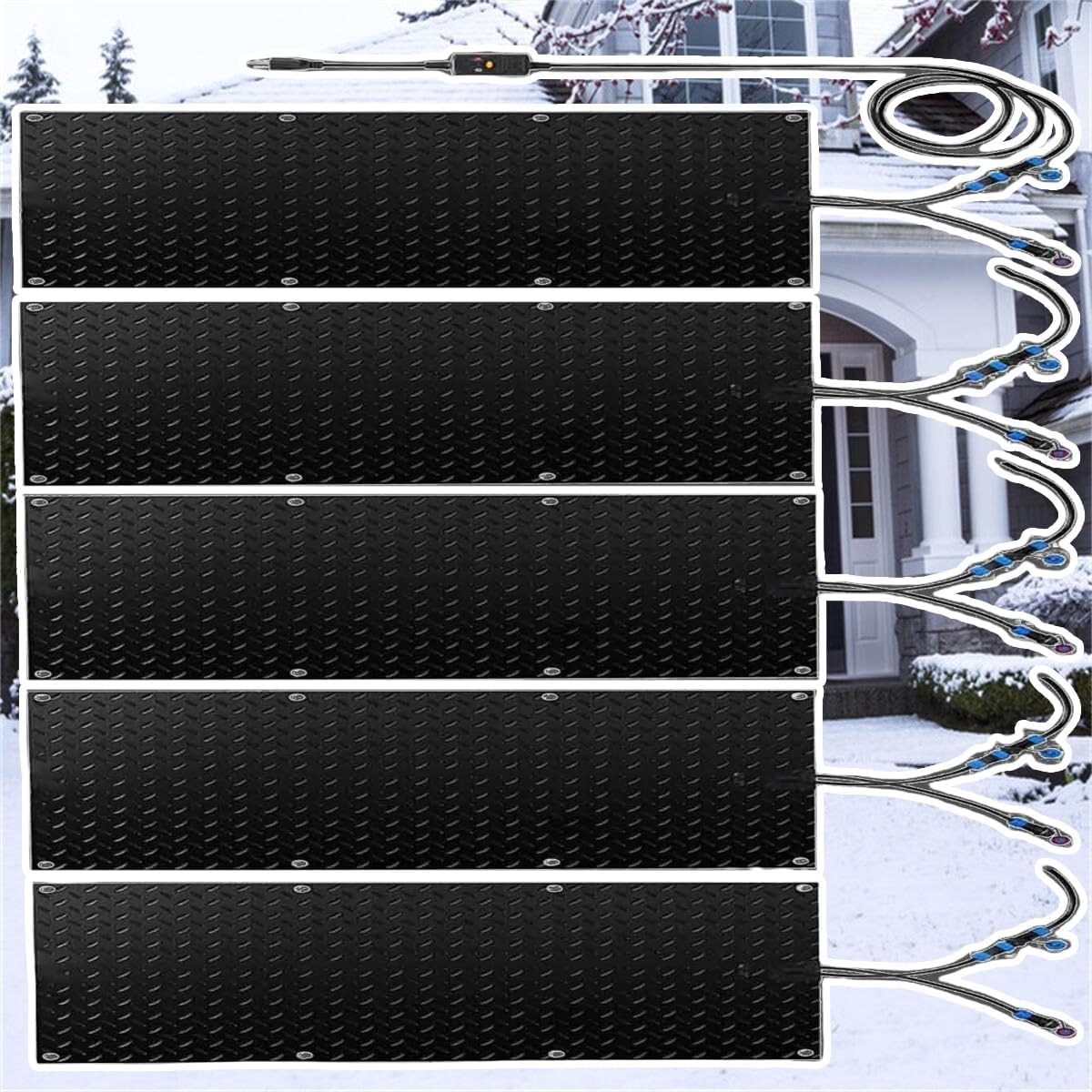 Snow Melting Walkway Mat, 1/2/3/4/5 pcs Anti-Slip Rubber Heated Stair Mat,Snow Melting Mats Outdoor,Electric Snow Melting Mats for Winter Snow Removal,Outdoor Heated Mat Walkway(5 Pcs,10x48in/