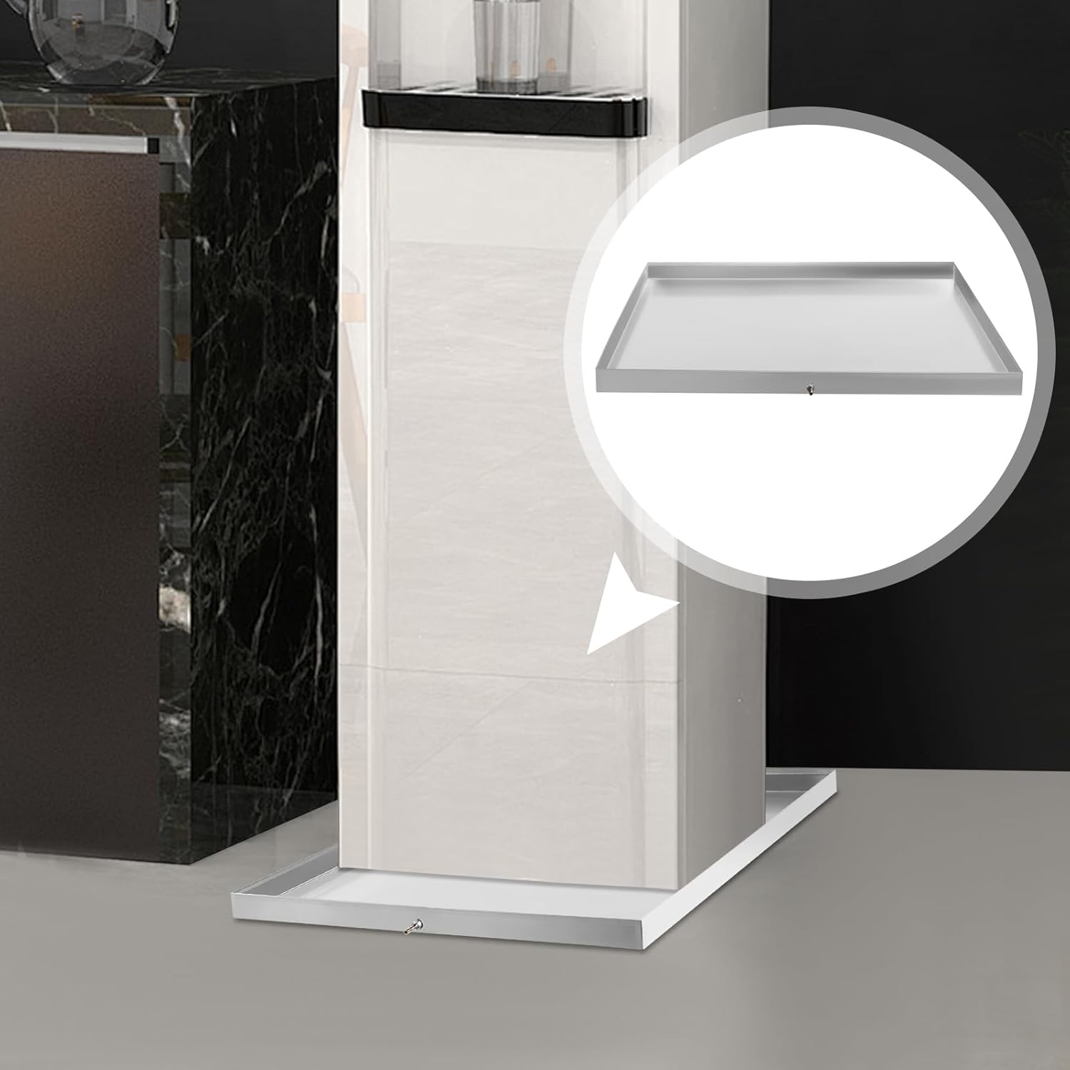 Washing Machine Drain Pan, Stainless Steel Washing Machine Drain Pan, Washing Machine Drain Pan with Drain Holes, 27 x 25 x 1.5 Inches, Suitable for Laundry Room and Kitchen Use