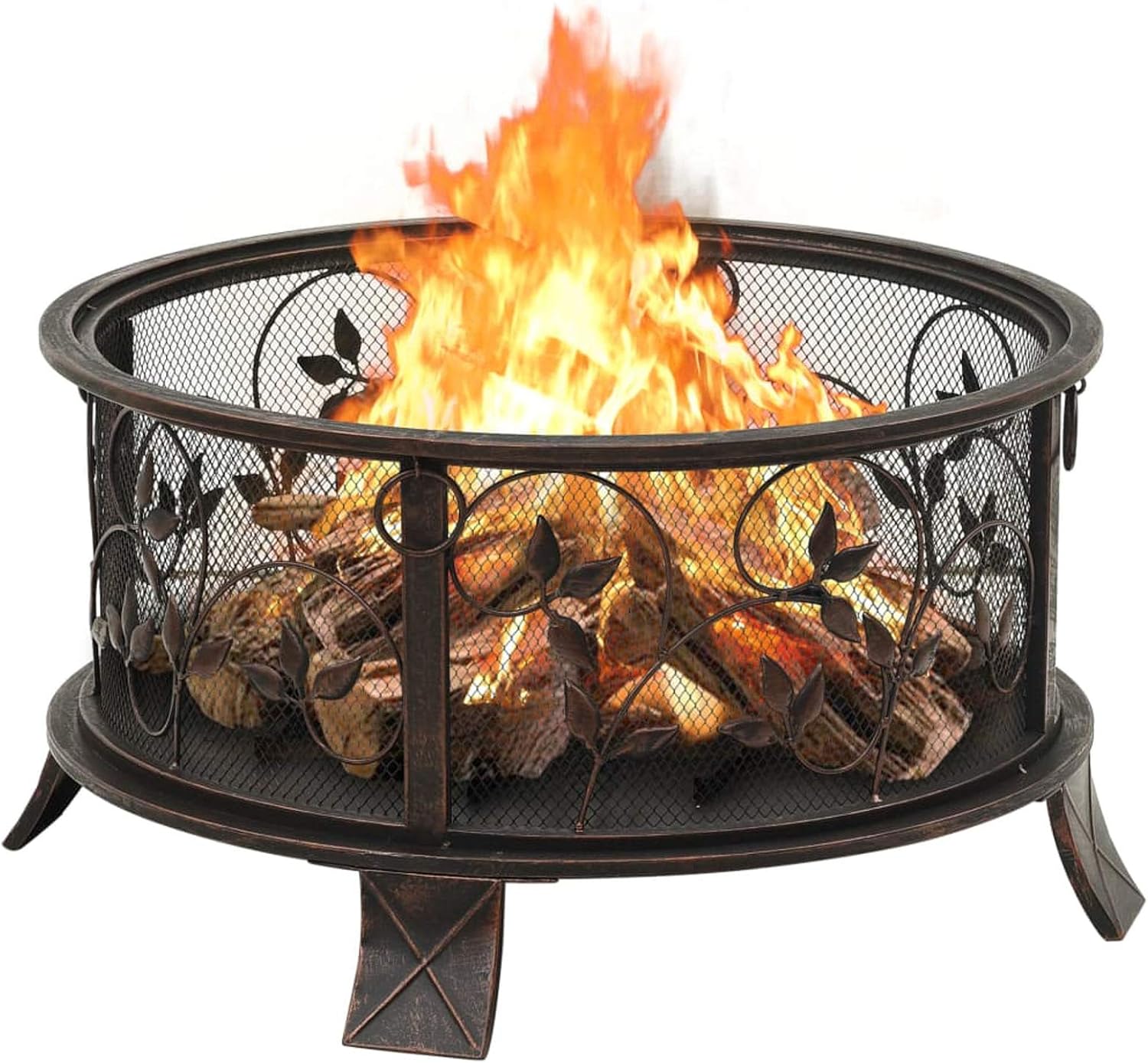 Rustic Fire Pit, XXL Steel Fire Bowl with Poker and Mesh Cover, 26.6 Inch, for Outdoor Garden and Patio Use